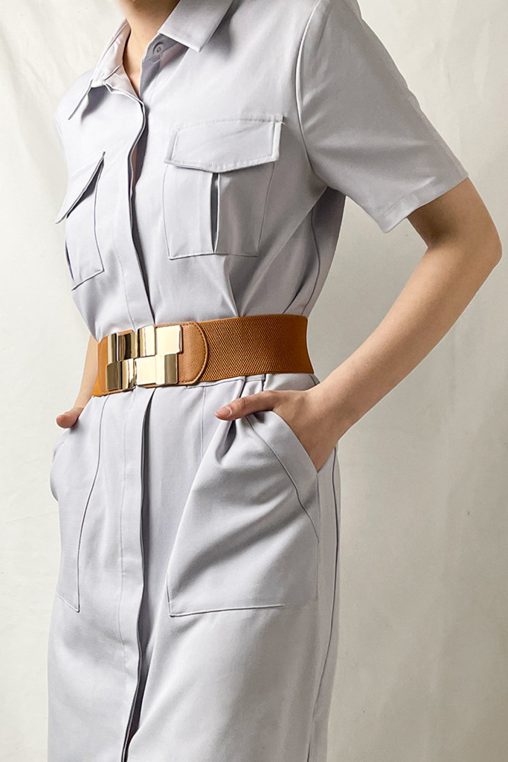 Geometric Buckle Elastic Wide Belt - Charming Charlie