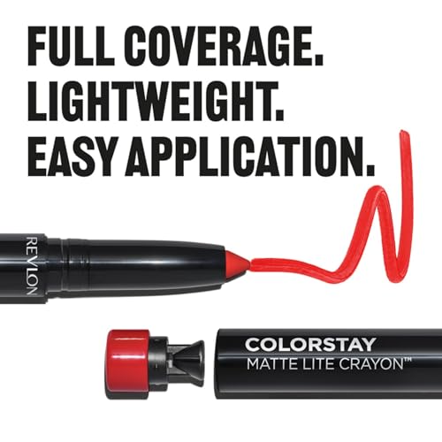 REVLON ColorStay Matte Lite Crayon Lipstick with Built-in Sharpener, Longlasting Non-Drying Matte Formula, Transfer-Proof Lipcolor - Charming Charlie