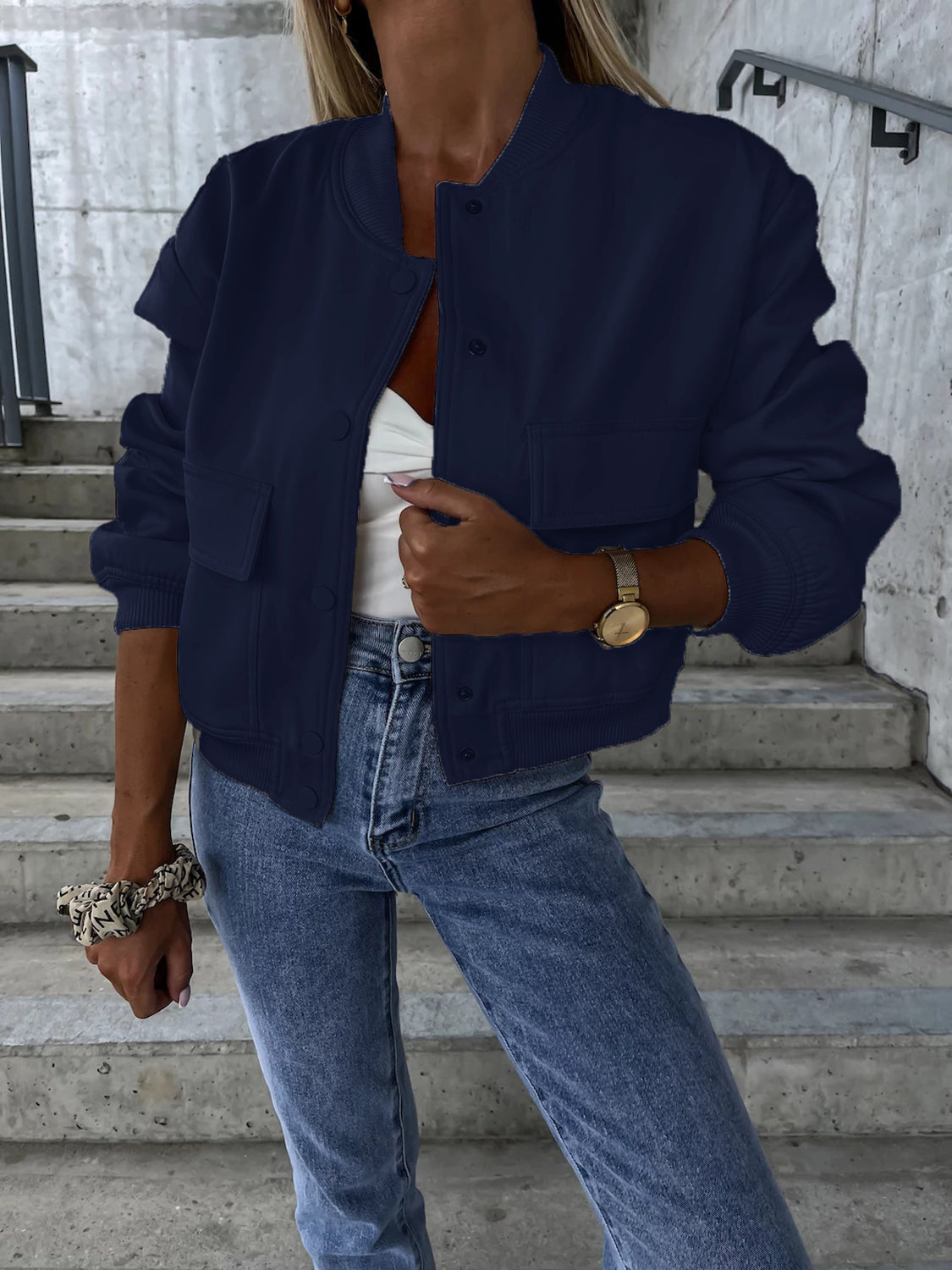 Baseball Collar Dropped Shoulder Jacket - Charming Charlie