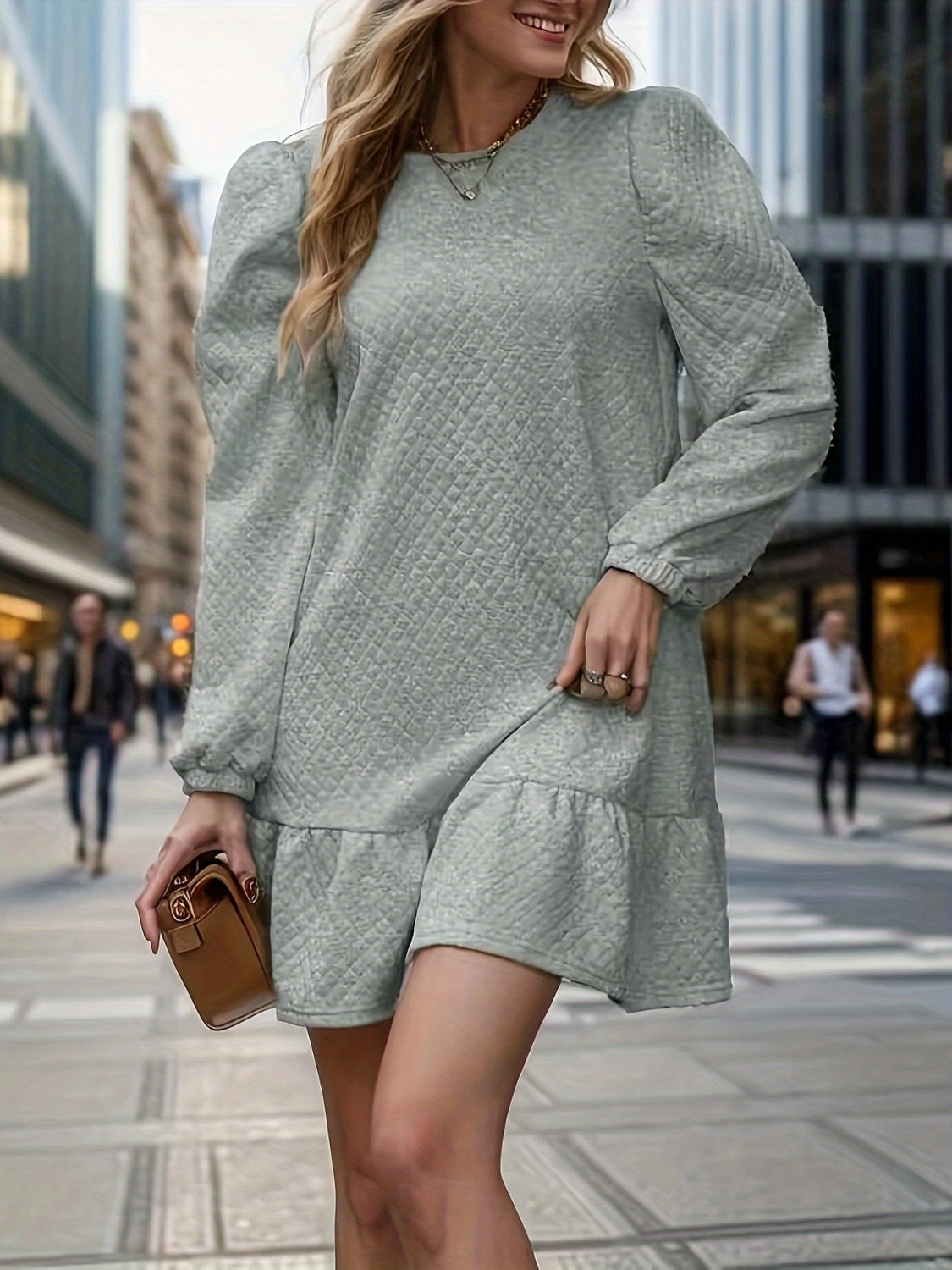 Round Neck Long Sleeve Mini Dress - Charming Charlie