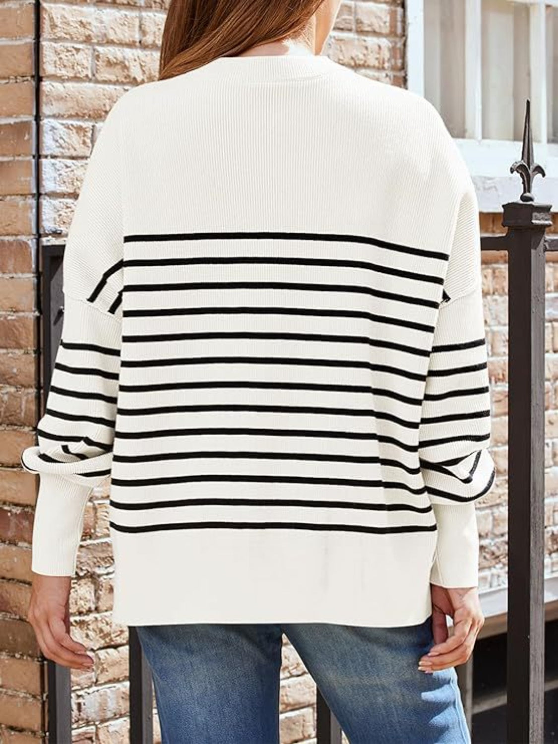 Striped Round Neck Long Sleeve Sweatshirt - Charming Charlie