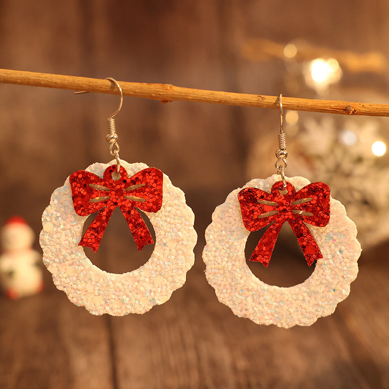 PU Leather Sequin Wreath Shape Earrings - Charming Charlie