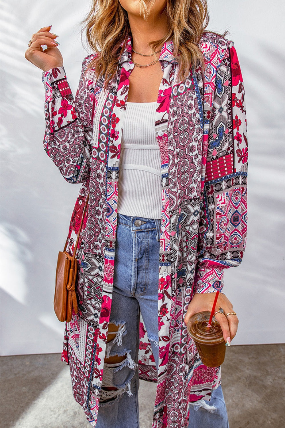 Printed Button Up Long Sleeve Cardigan - Charming Charlie