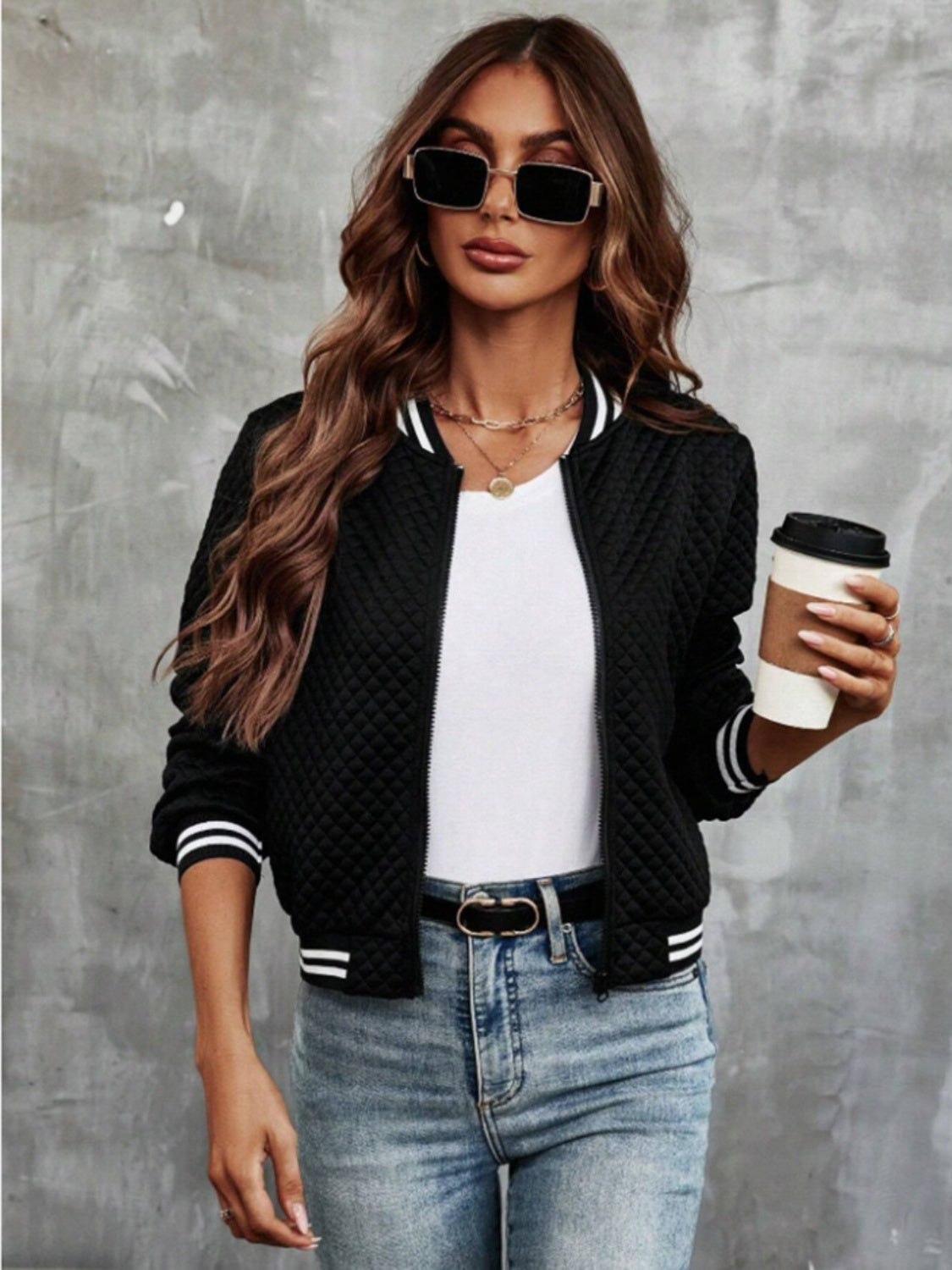 Zip Up Long Sleeve Jacket - Charming Charlie
