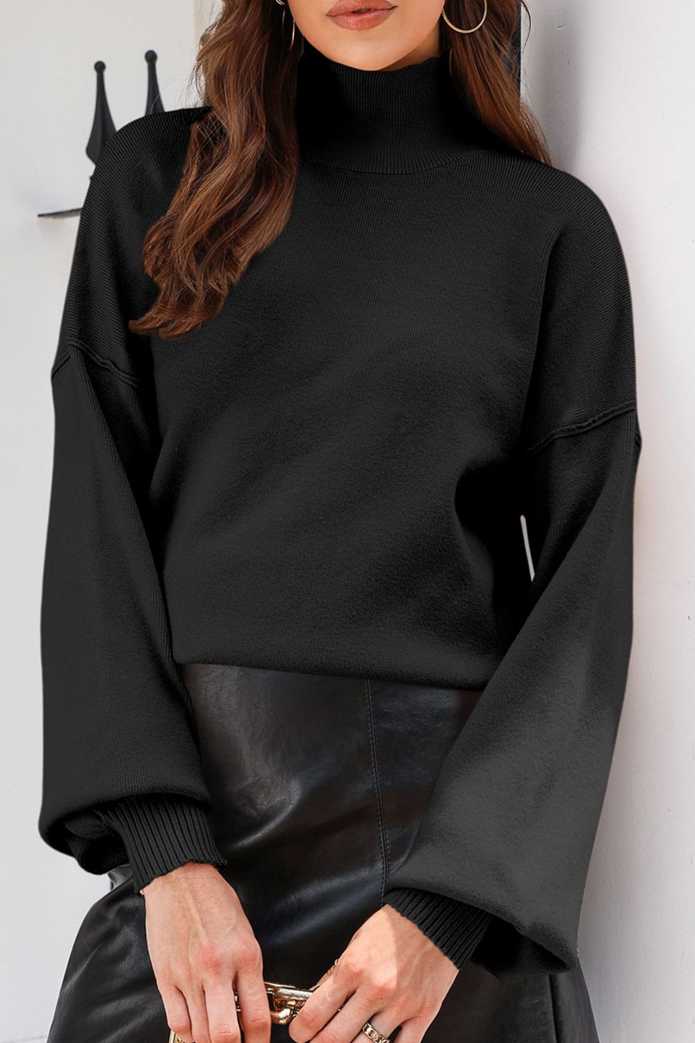 Mock Neck Dropped Shoulder Sweater - Charming Charlie