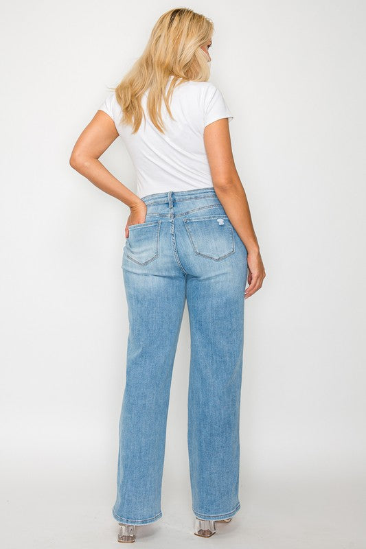 bytos Full Size Distressed High Rise Straight Jeans - Charming Charlie