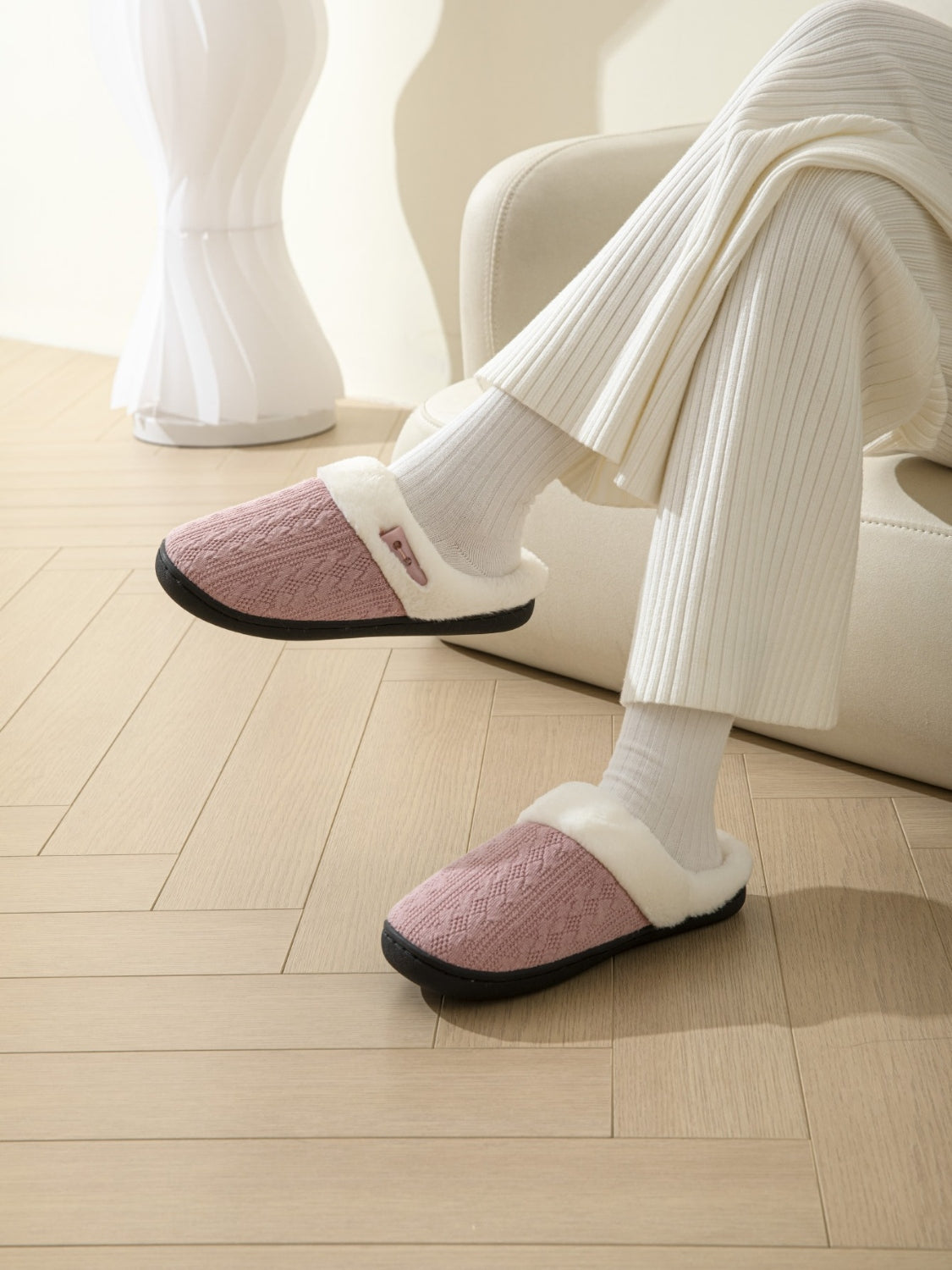 Horn Buckle Furry Texture Flat Slippers - Charming Charlie