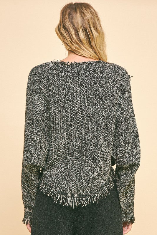 Davi & Dani Fringe Hem Overlapping Asymmetrical Crop Sweater - Charming Charlie