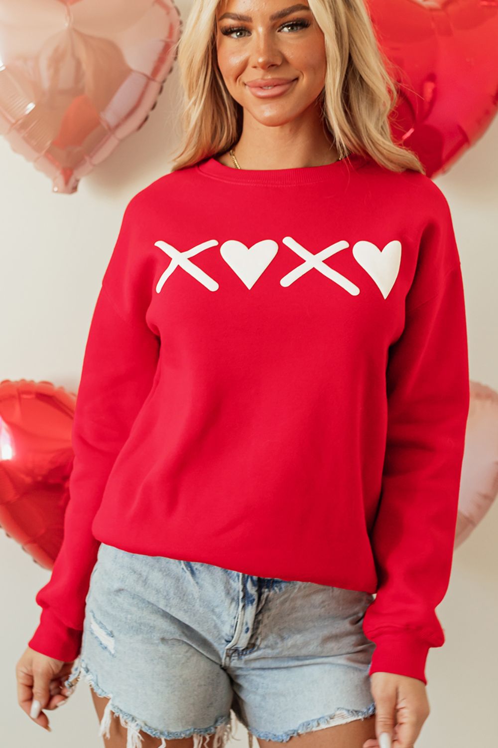 Valentine’s Day XOXO Round Neck Drop Shoulder Sweatshirt - Charming Charlie