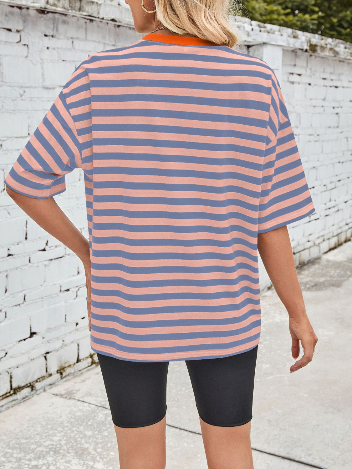 Lovelet Striped Round Neck Half Sleeve T-Shirt - Charming Charlie