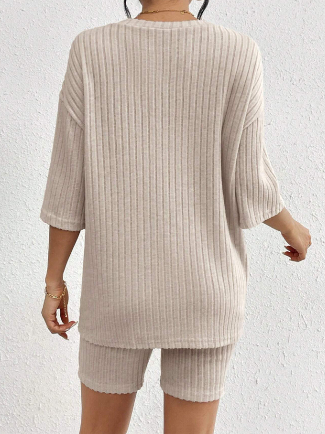 Ribbed Round Neck Top and Shorts Set - Charming Charlie
