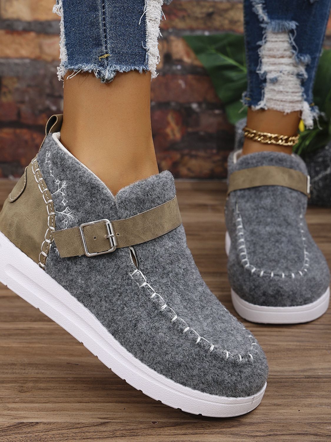 Contrast Round Toe Buckle Sneakers - Charming Charlie