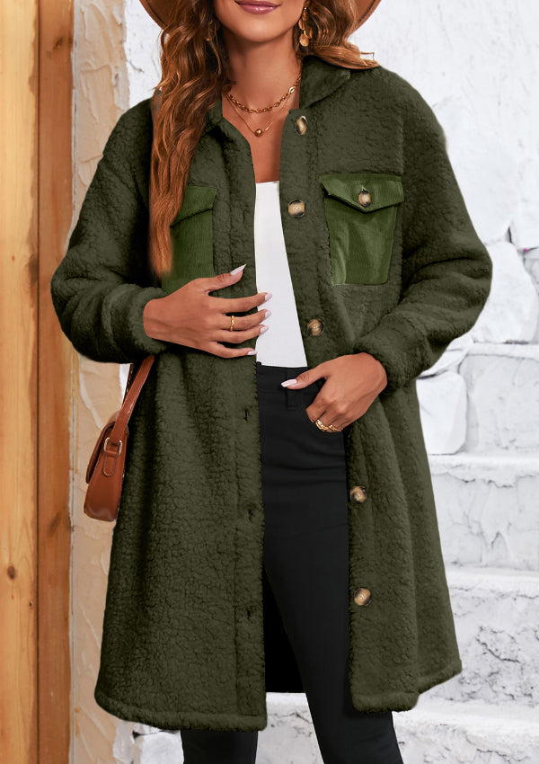 Collared Neck Long Sleeve Longline Teddy Jacket - Charming Charlie