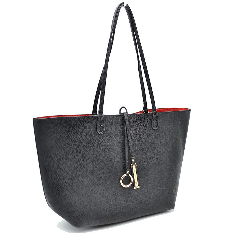 Women’s Pebbled Faux Leather Reversible 2 in 1 Tote Shoulder Handbag Crossbody Bag - Tote Bag