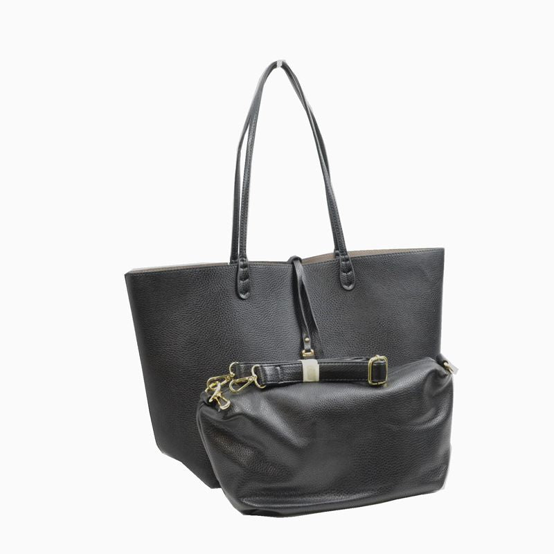 Women’s Pebbled Faux Leather Reversible 2 in 1 Tote Shoulder Handbag Crossbody Bag - Tote Bag