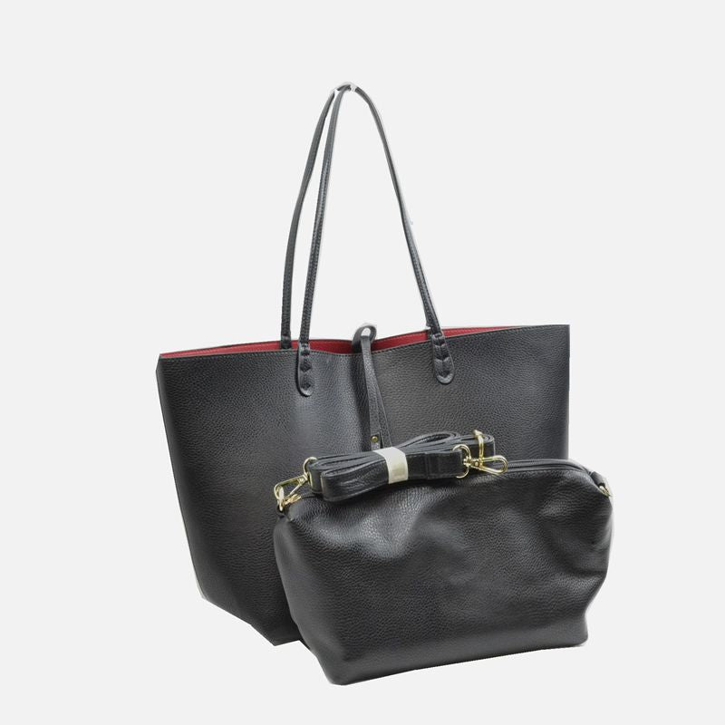 Women’s Pebbled Faux Leather Reversible 2 in 1 Tote Shoulder Handbag Crossbody Bag - Tote Bag