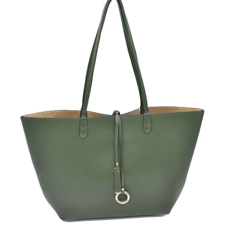 Women’s Pebbled Faux Leather Reversible 2 in 1 Tote Shoulder Handbag Crossbody Bag - Tote Bag