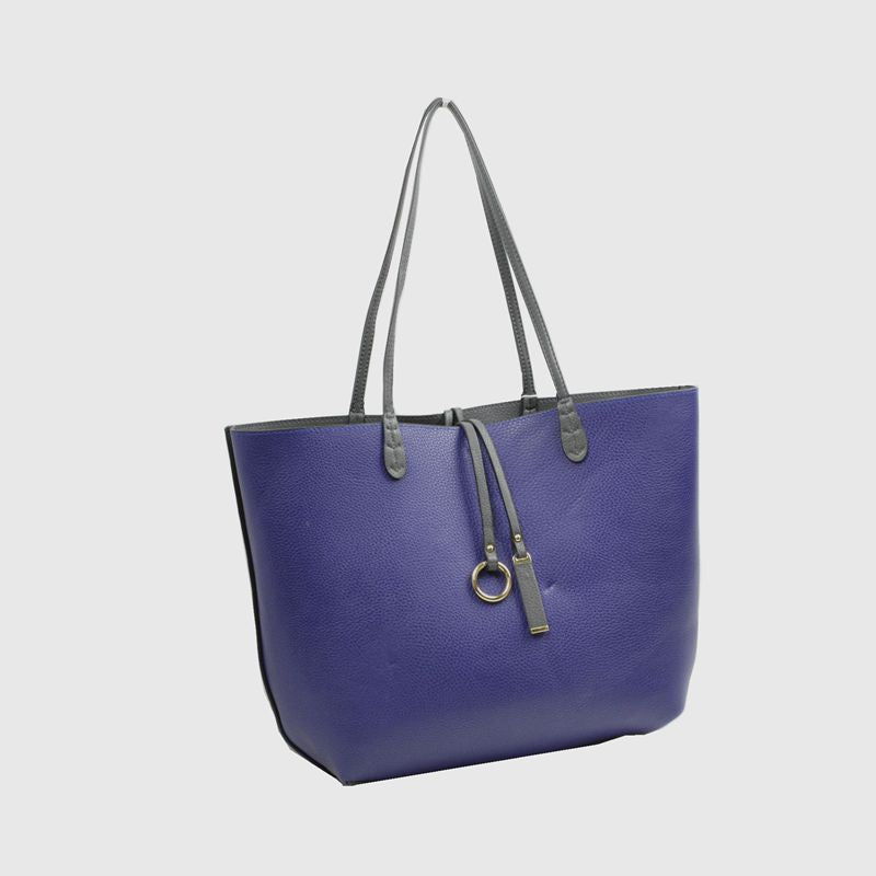 Women’s Pebbled Faux Leather Reversible 2 in 1 Tote Shoulder Handbag Crossbody Bag - Tote Bag
