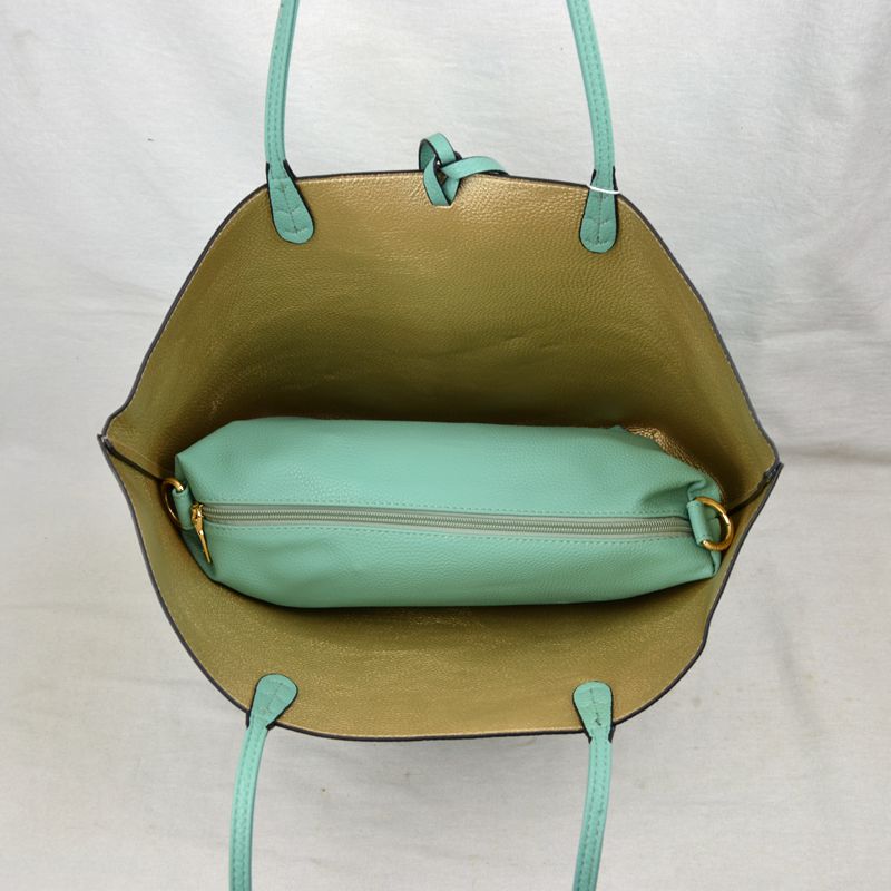 Women’s Pebbled Faux Leather Reversible 2 in 1 Tote Shoulder Handbag Crossbody Bag - Tote Bag