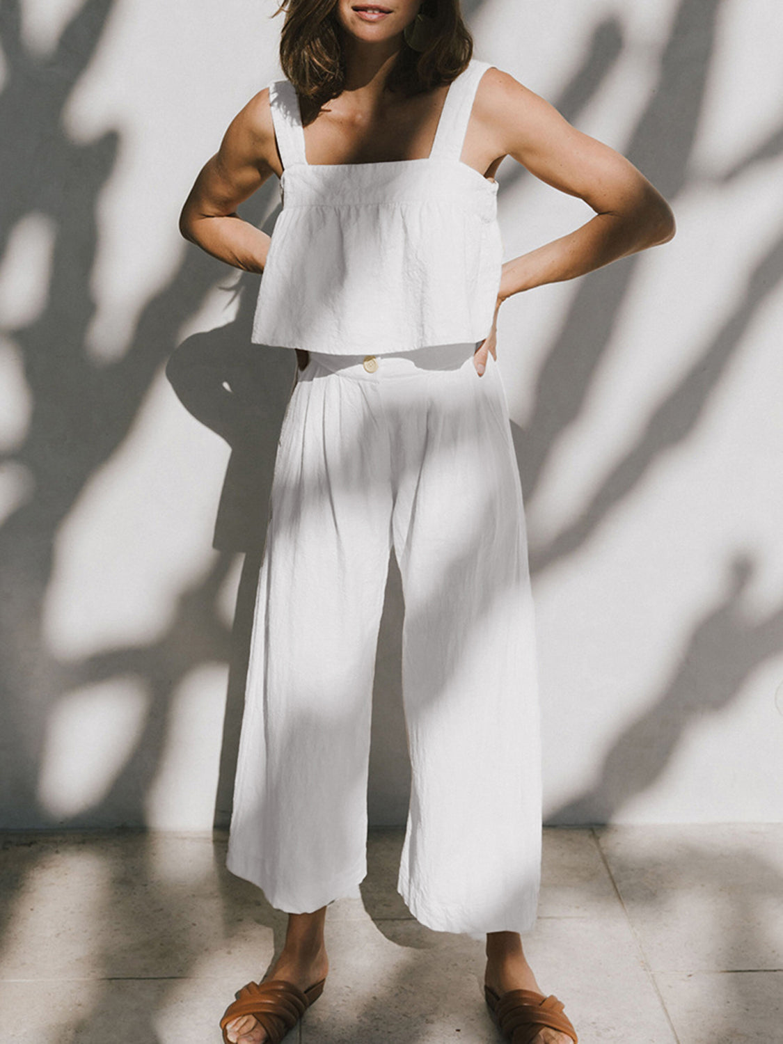 Square Neck Wide Strap Top and Pants Set - Charming Charlie