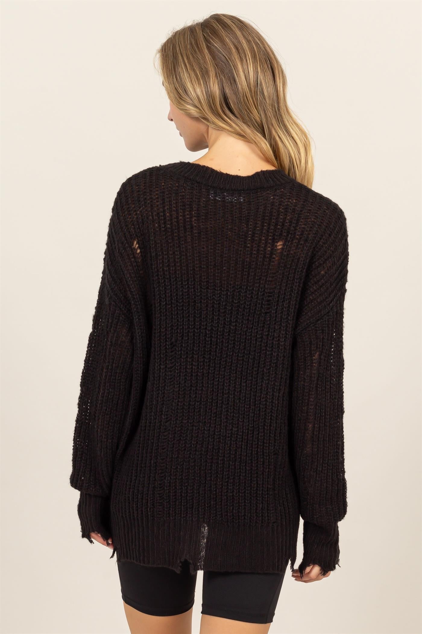 HYFVE Distressed Long Sleeve Knit Top - Charming Charlie