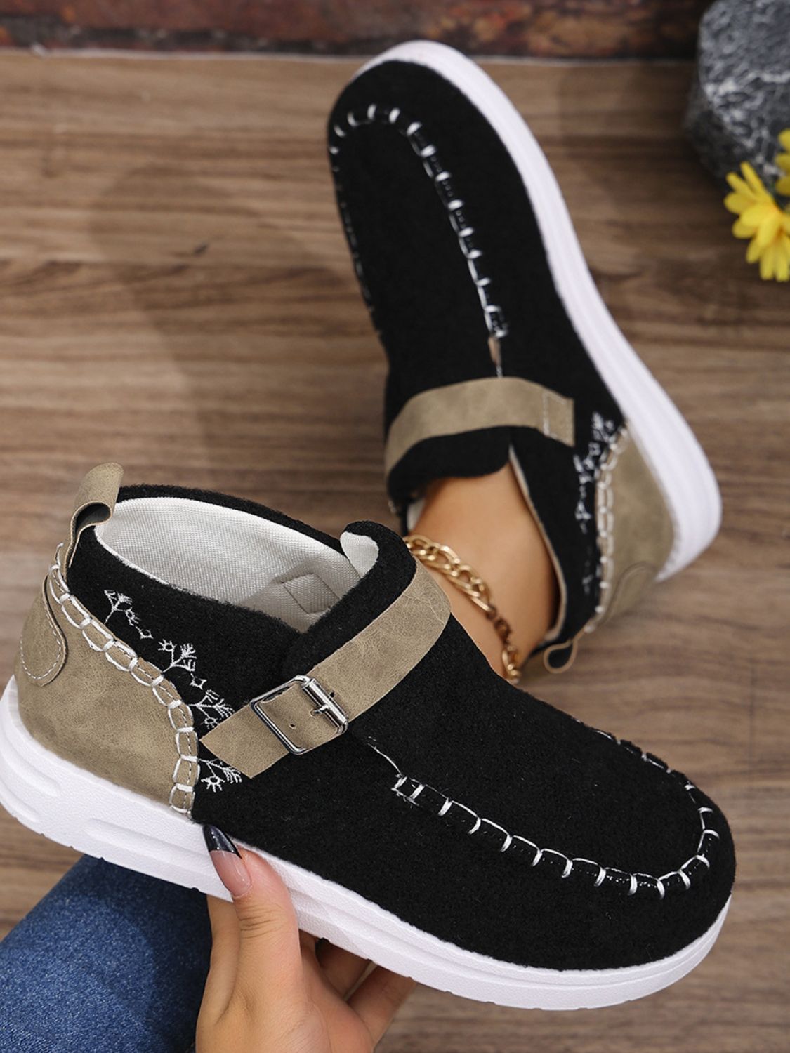 Contrast Round Toe Buckle Sneakers - Charming Charlie