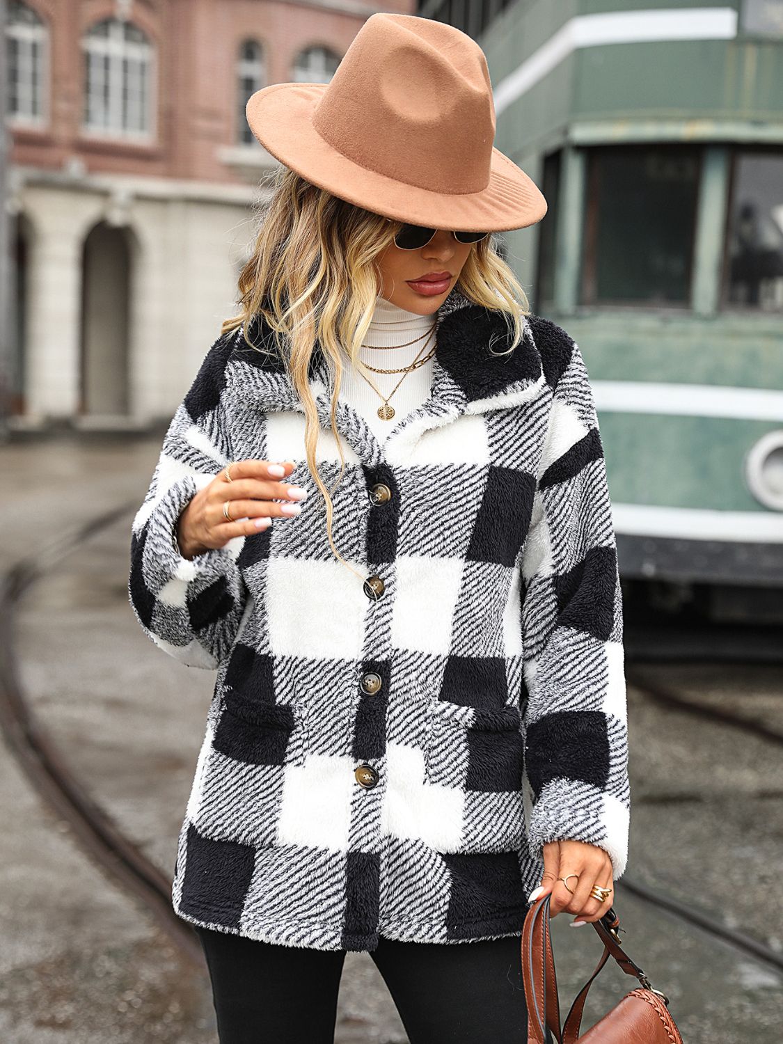 Plaid Collared Neck Button Down Jacket - Charming Charlie