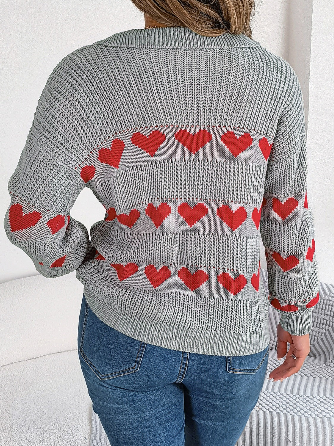 Heart Johnny Collar Long Sleeve Sweater - Charming Charlie