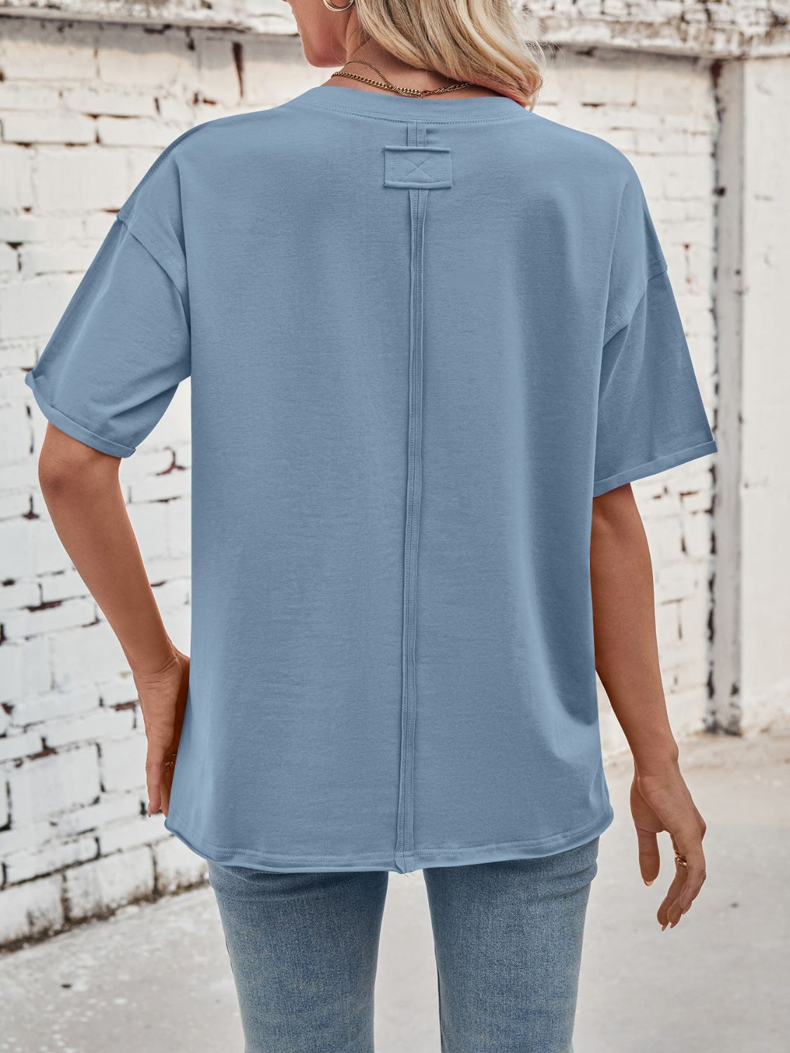Lovelet Exposed Seam Round Neck Half Sleeve T-Shirt - Charming Charlie