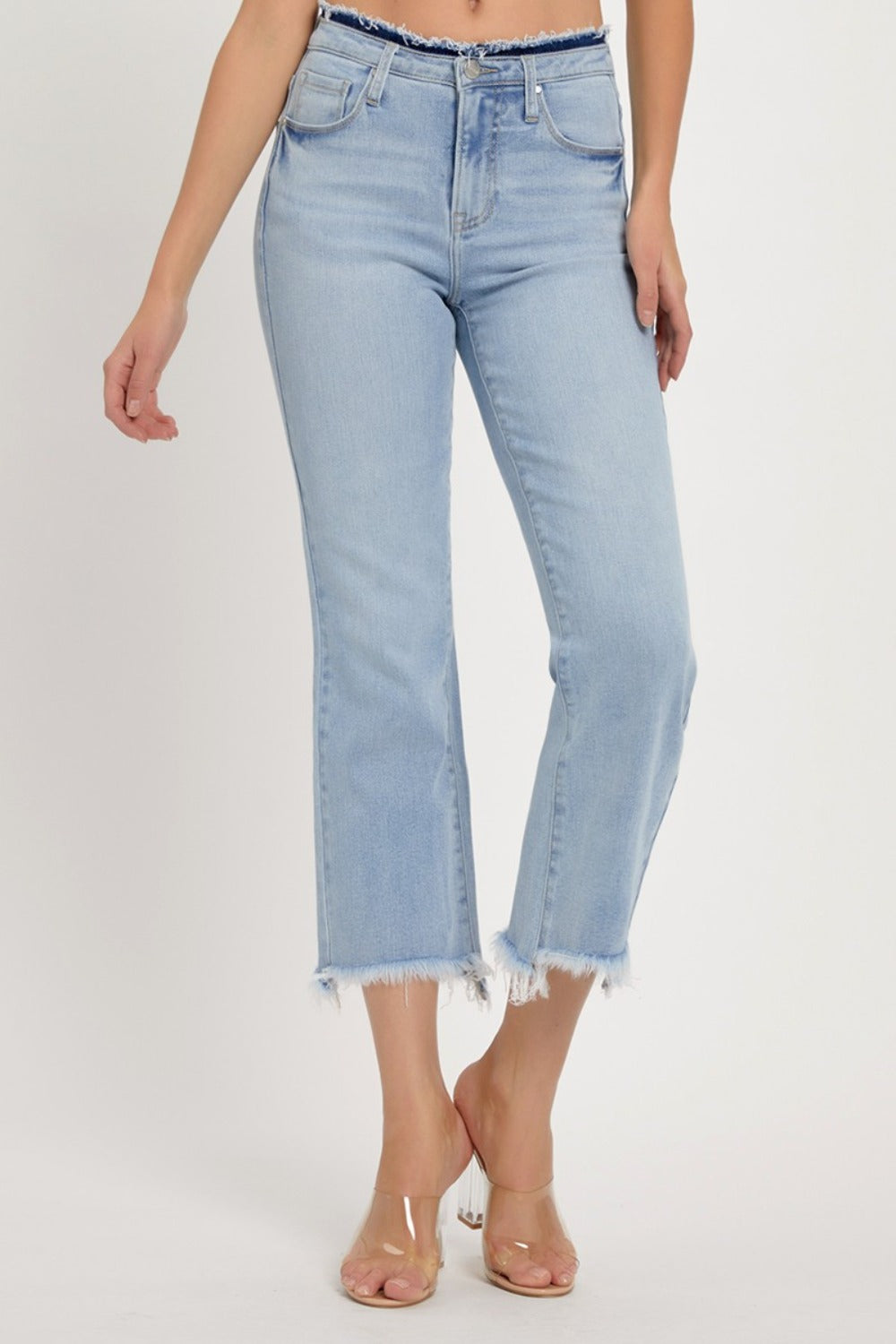 RISEN Full Size High Rise Raw Edge Crop Jeans - Charming Charlie