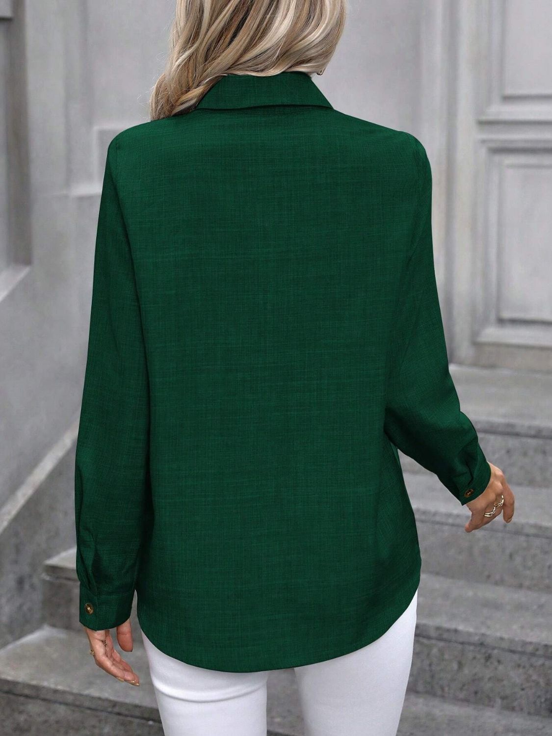 Button Up Collared Neck Long Sleeve Shirt - Charming Charlie