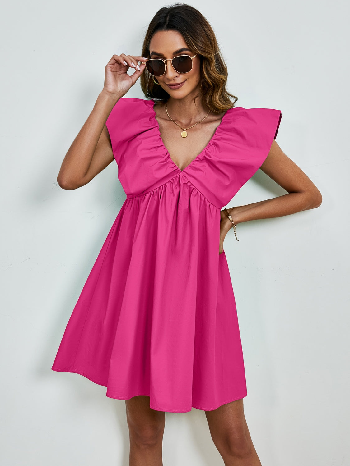 V-Neck Cap Sleeve Mini Dress - Charming Charlie