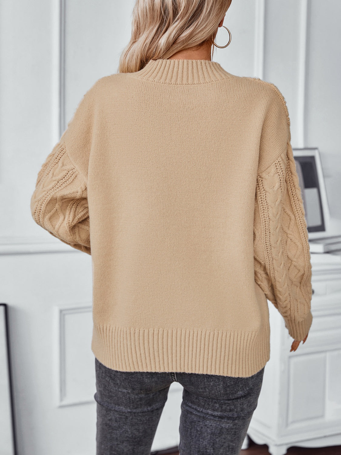 Cable-Knit Notched Long Sleeve Sweater - Charming Charlie
