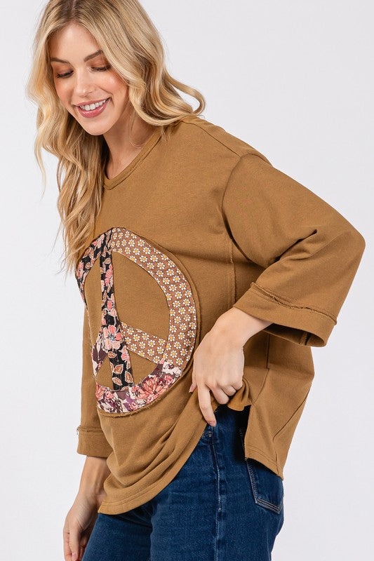 SAGE + FIG Floral Peace Patch Round Neck Top - Charming Charlie