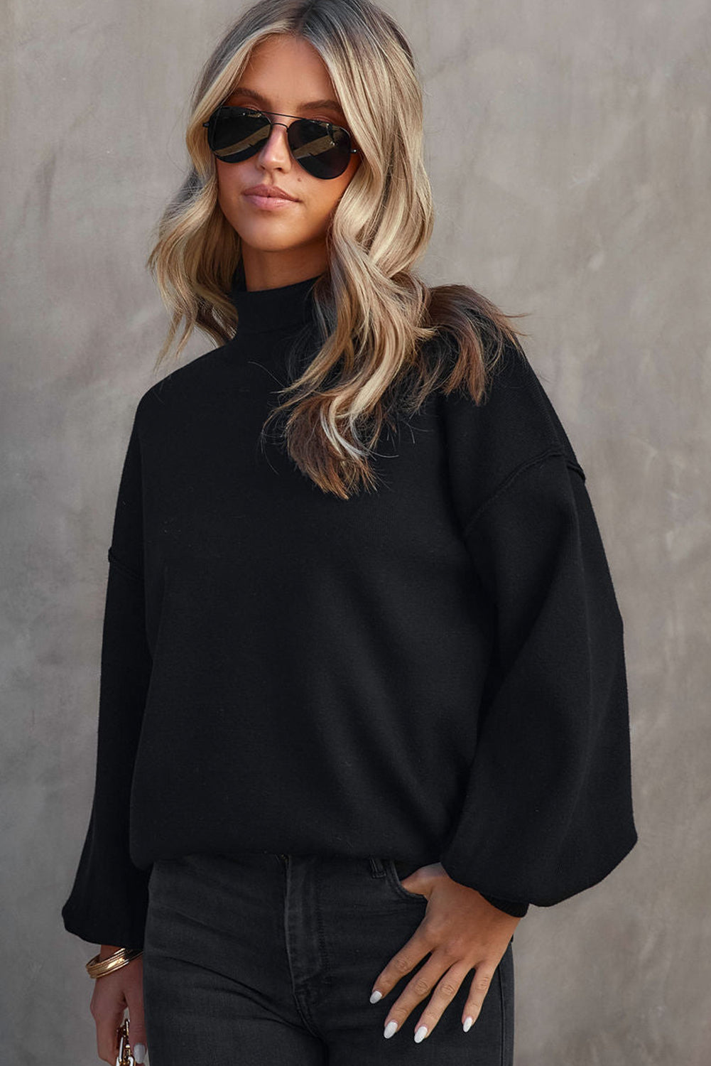 Mock Neck Dropped Shoulder Sweater - Charming Charlie