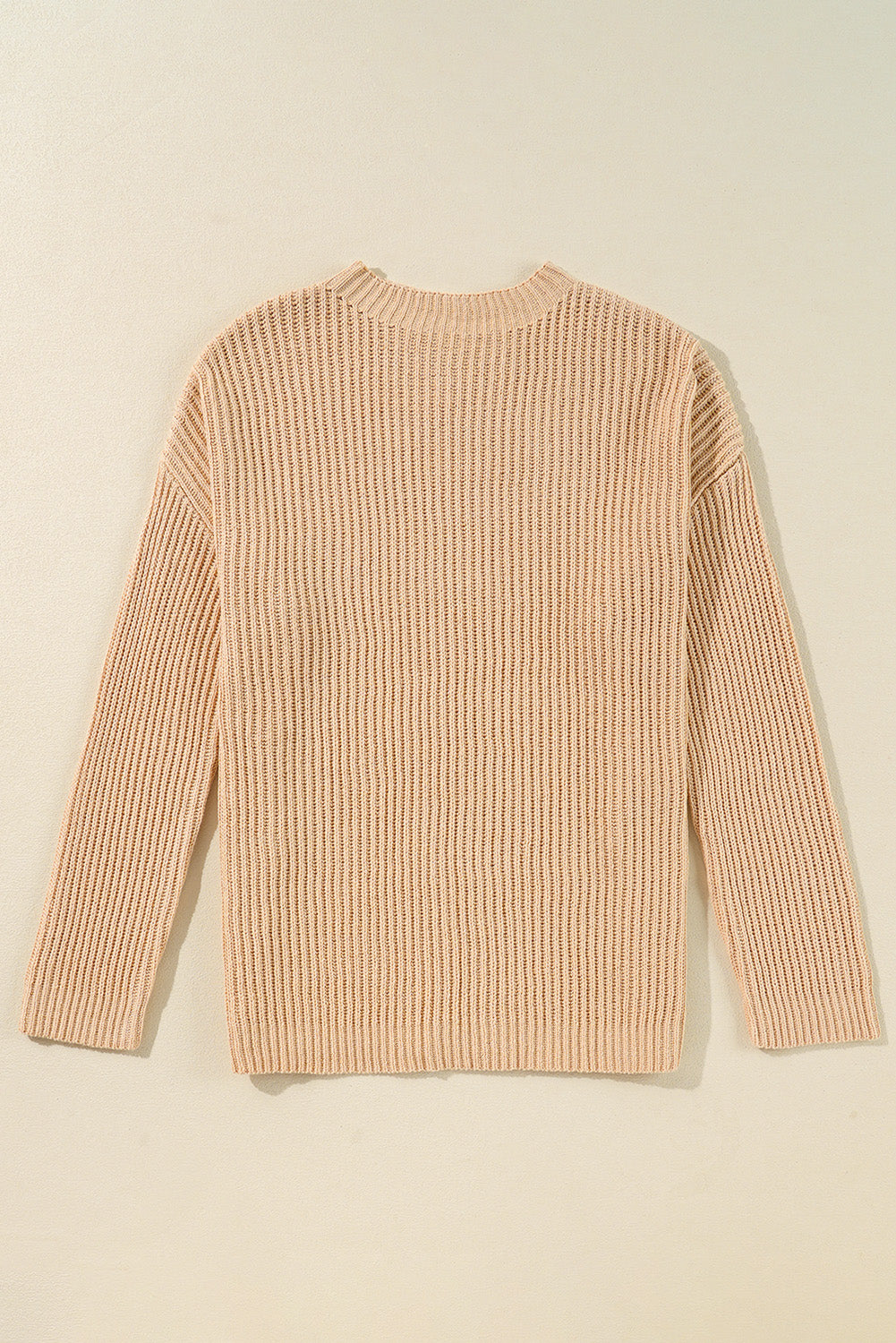 Side Slit Round Neck Long Sleeve Sweater - Charming Charlie