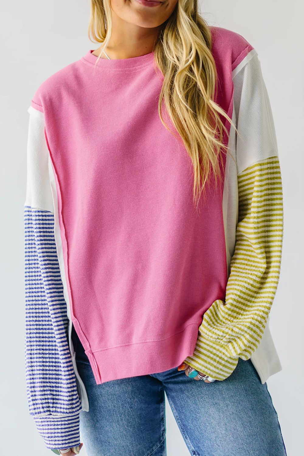 Exposed Seam Contrast Long Sleeve Sweatshirt - Charming Charlie