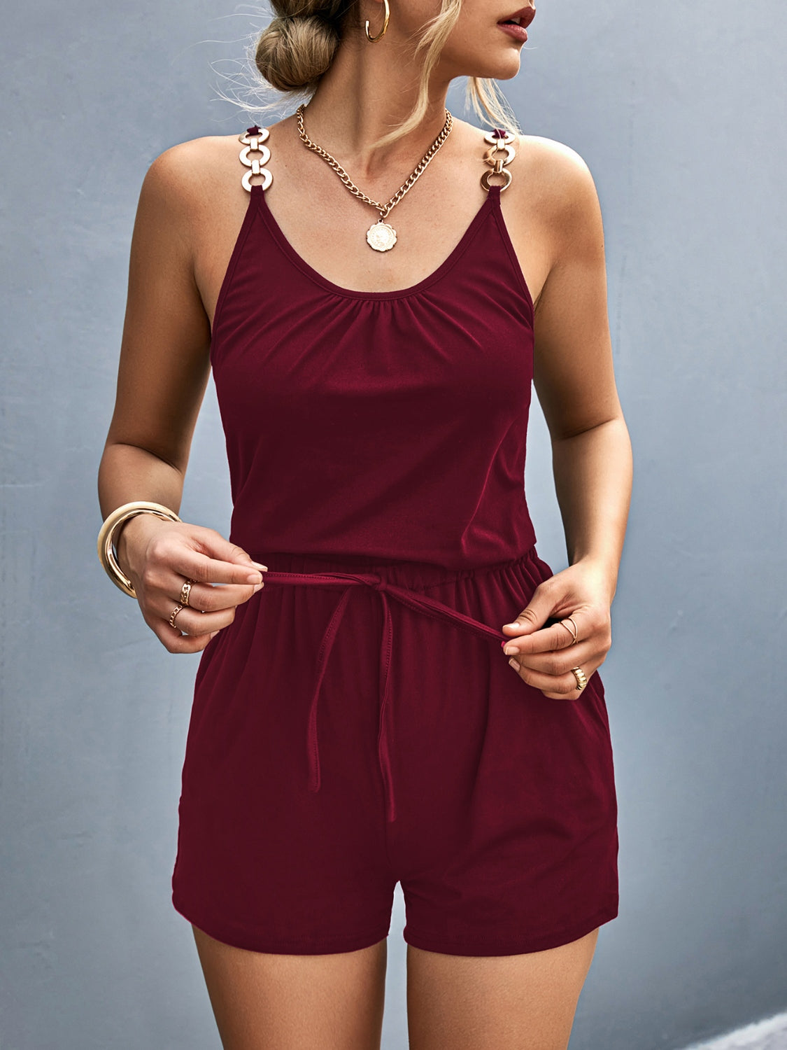 Scoop Neck Romper with Pockets - Charming Charlie