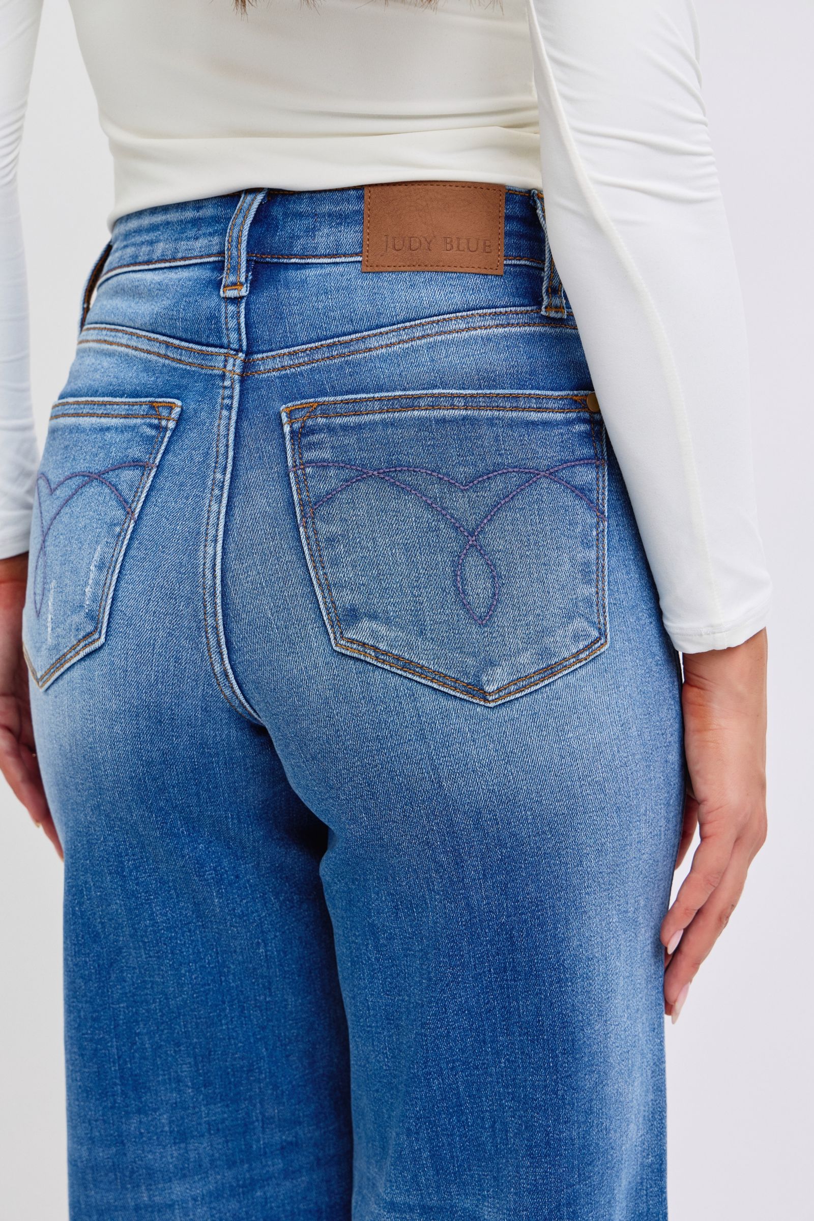 Judy Blue Full Size Distressed High Waist Wide Leg Jeans - Charming Charlie