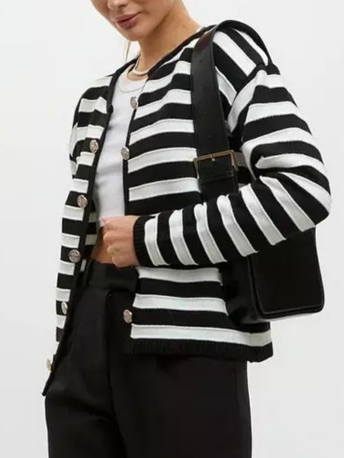 Striped Dropped Shoulder Long Sleeve Cardigan - Charming Charlie