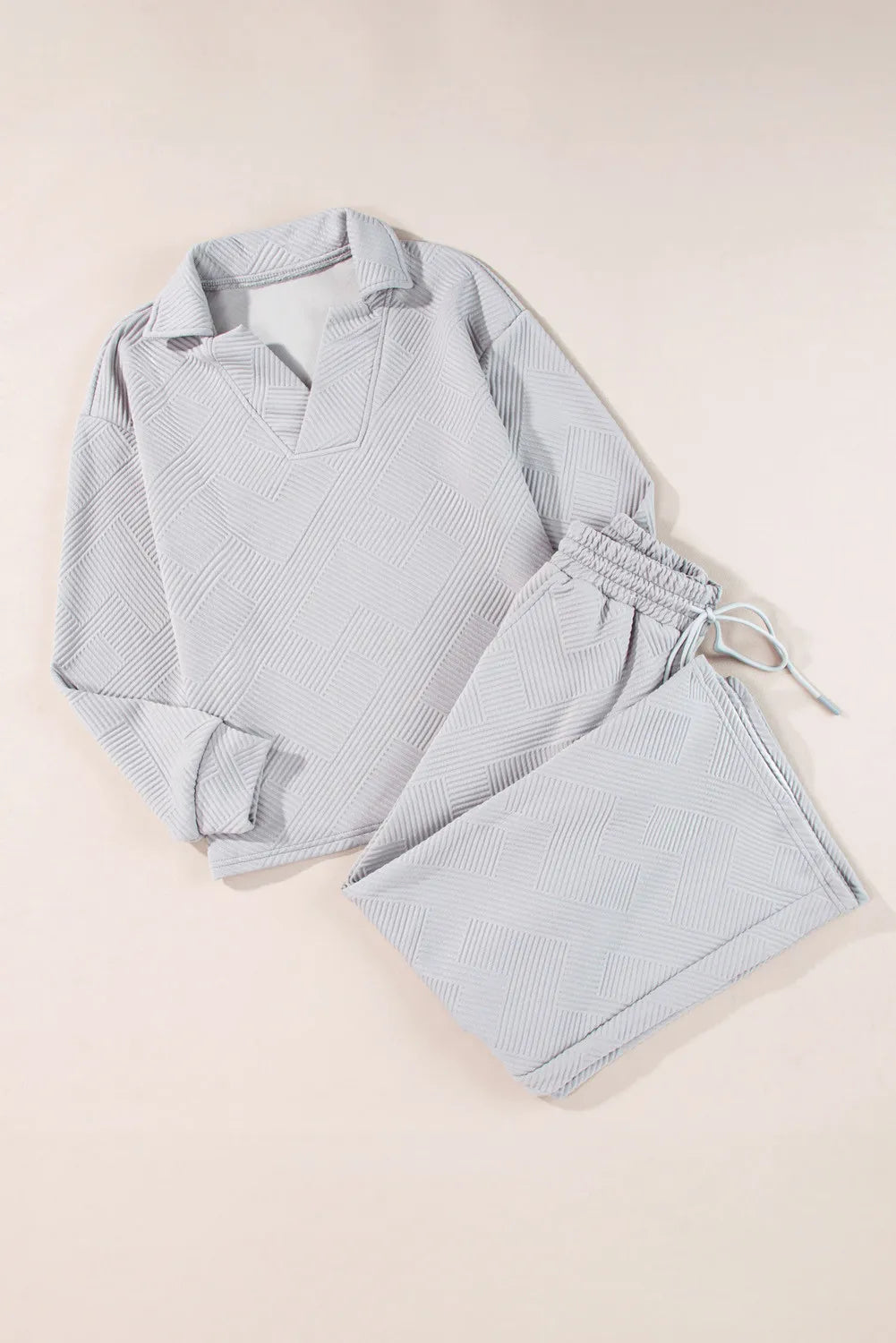 Textured Long Sleeve Top and Drawstring Pants Set - Charming Charlie