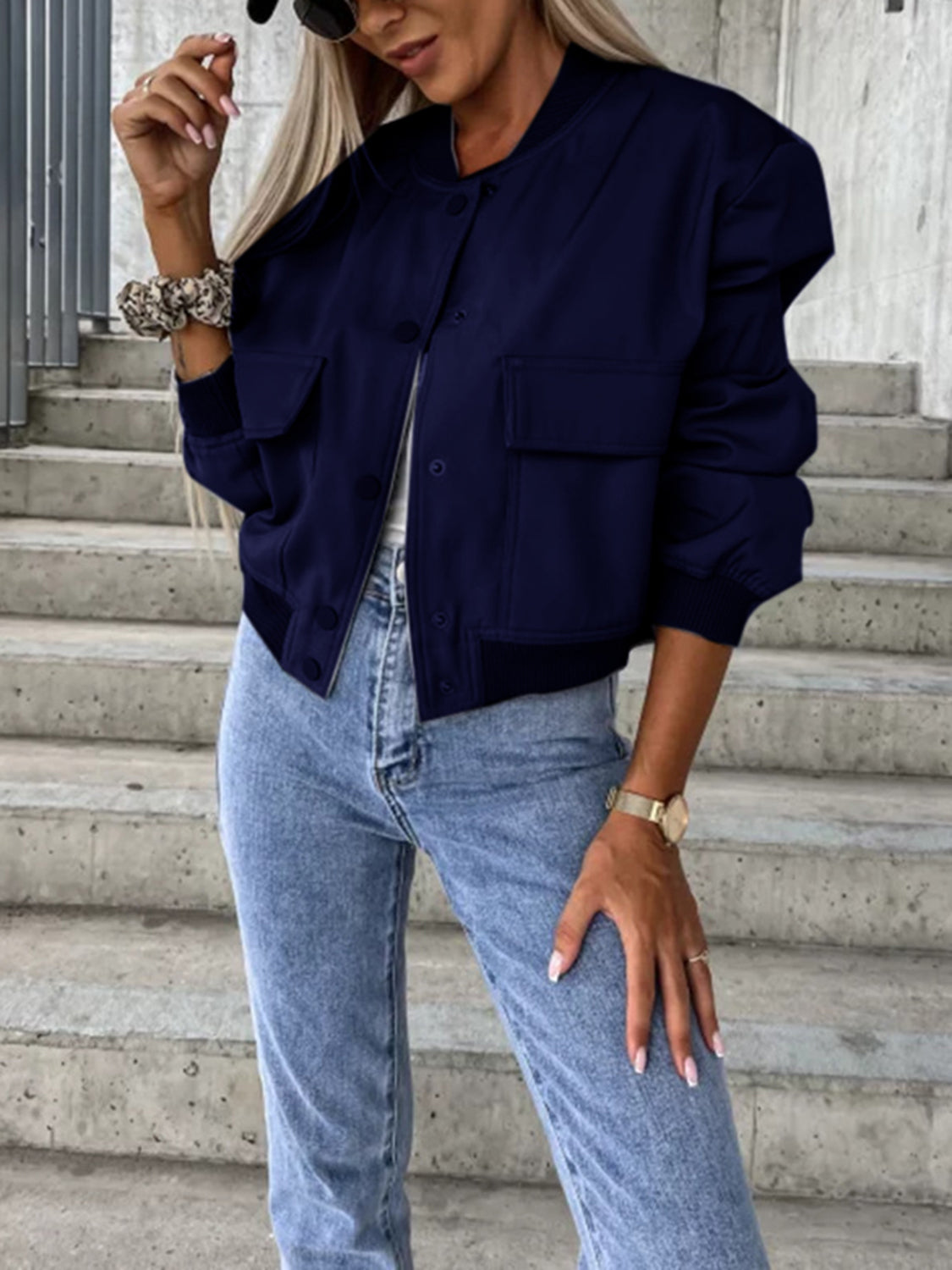Baseball Collar Dropped Shoulder Jacket - Charming Charlie