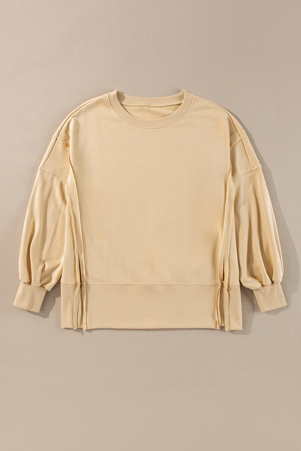 Side Slit Round Neck Long Sleeve Sweatshirt - Charming Charlie