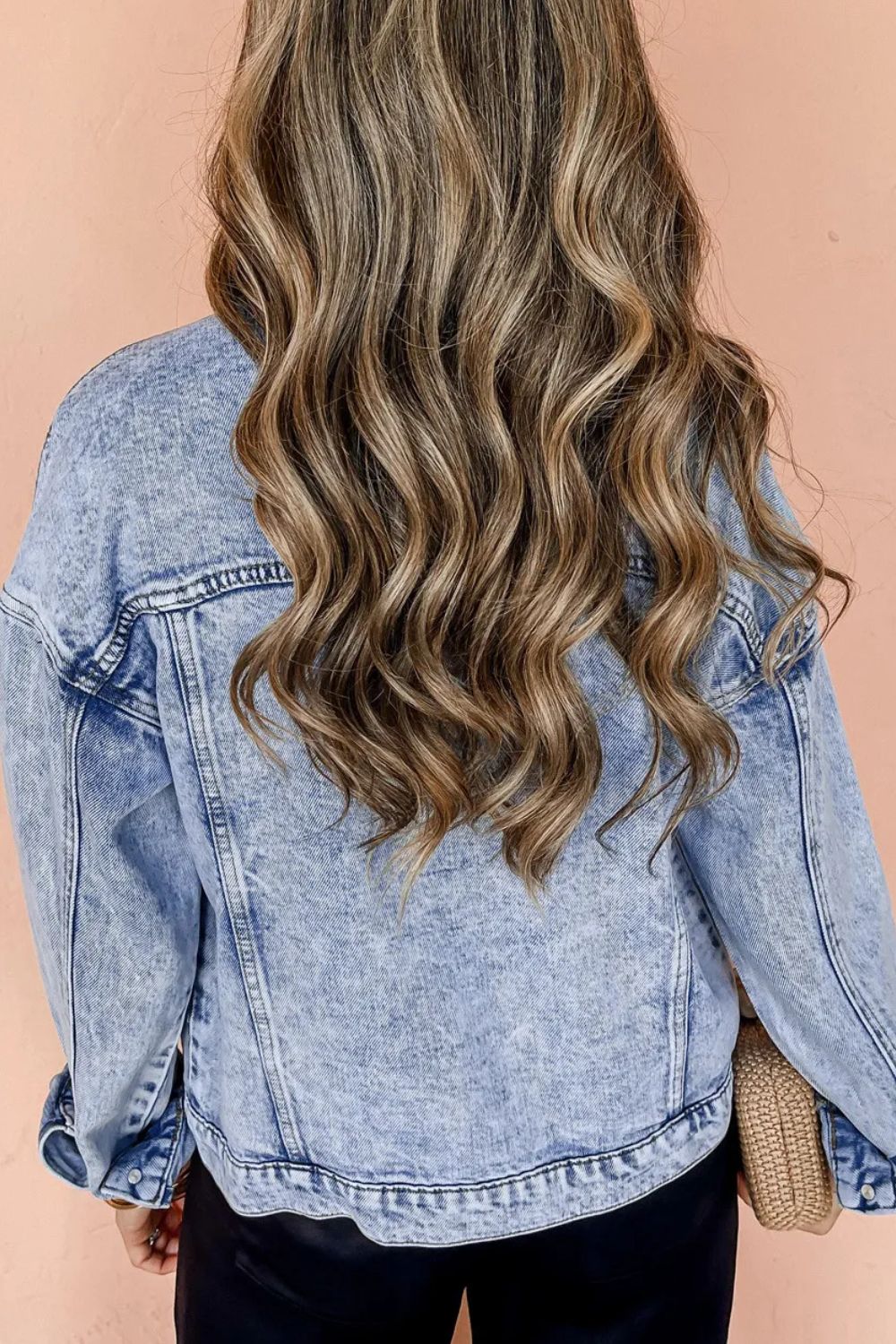 Pocketed Button Up Dropped Shoulder Denim Jacket - Charming Charlie