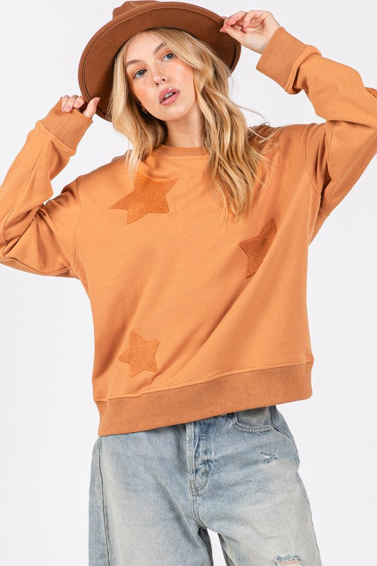 SAGE + FIG Star Patch Long Sleeve Sweatshirt - Charming Charlie
