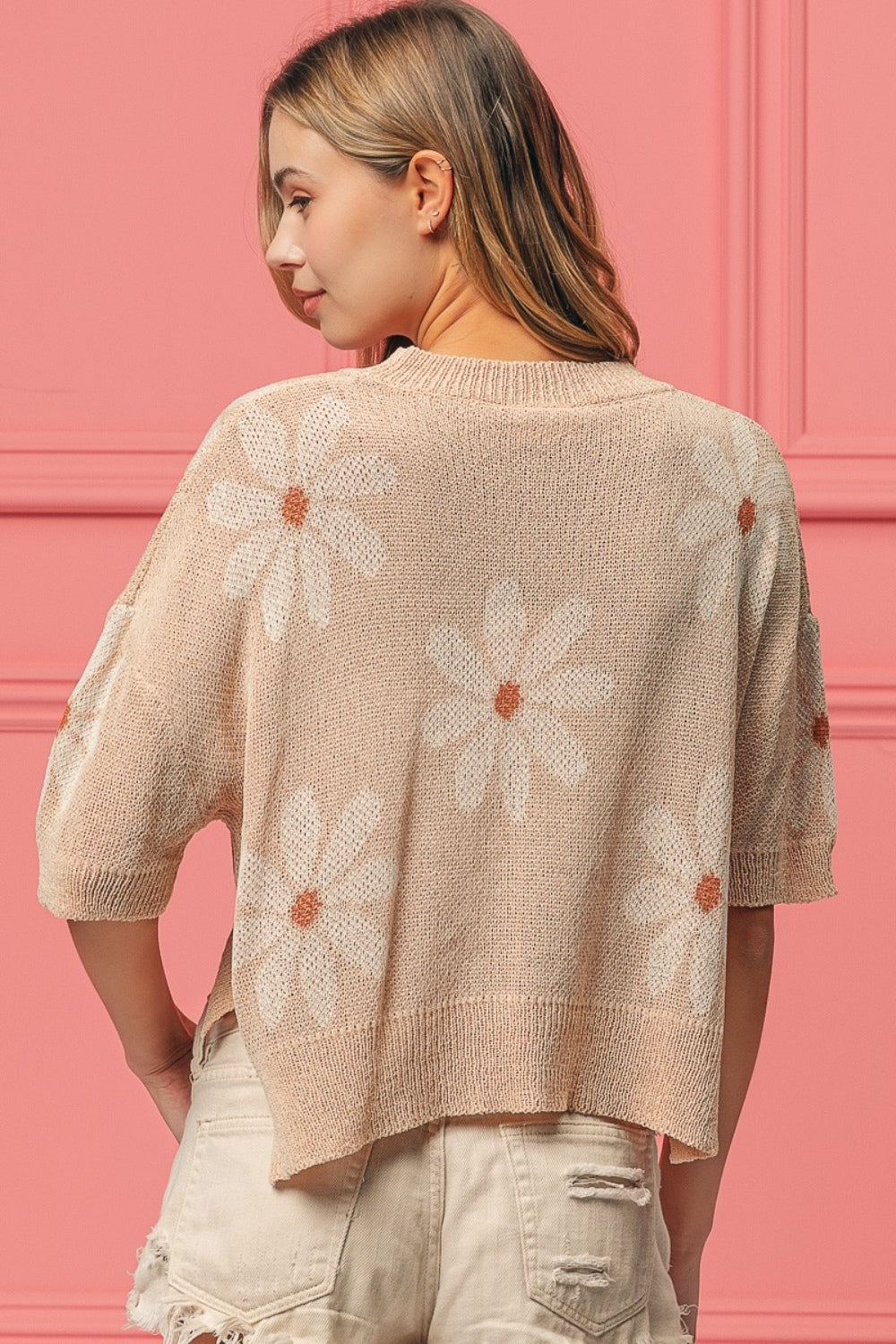 BiBi Floral Pattern Slit Sweater - Charming Charlie