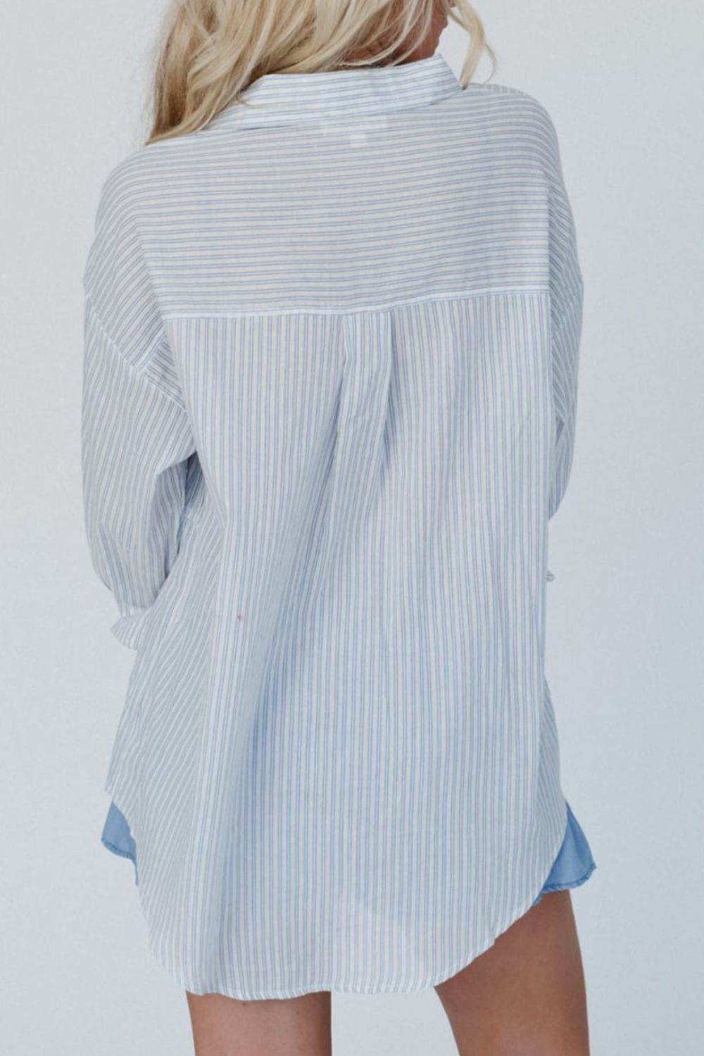 Frill Striped Collared Neck Long Sleeve Shirt - Charming Charlie