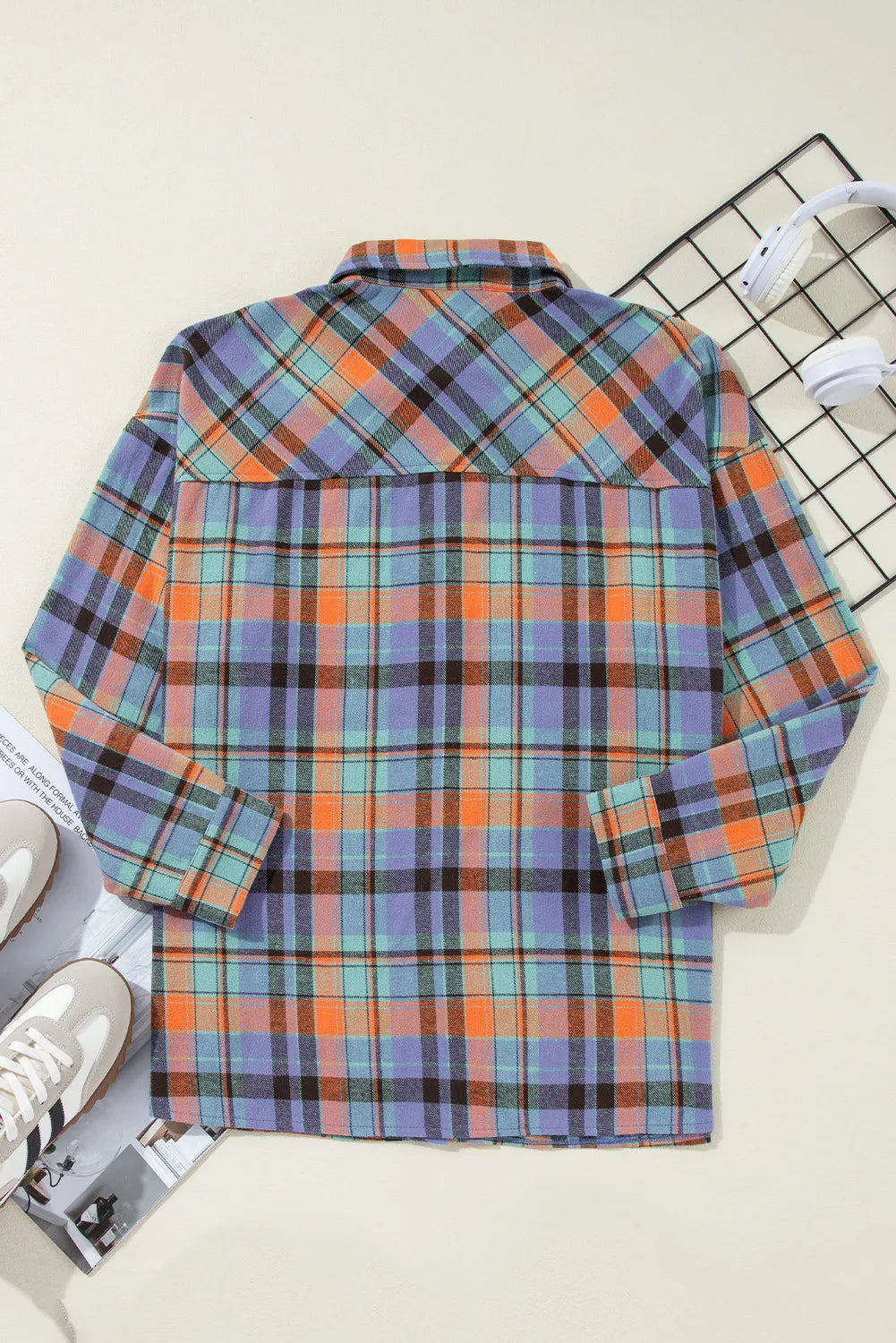 Plaid Collared Neck Long Sleeve Shirt - Charming Charlie