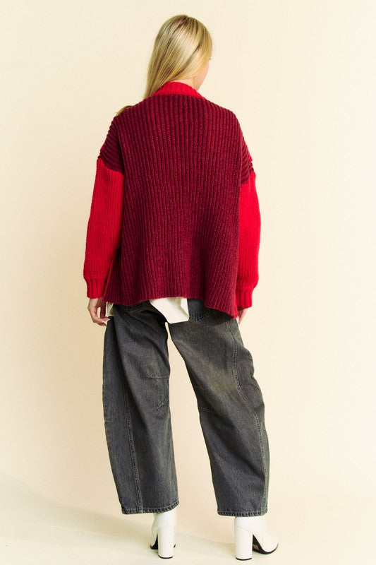 Davi & Dani Cable-Knit Color Block Open Front Cardigan - Charming Charlie
