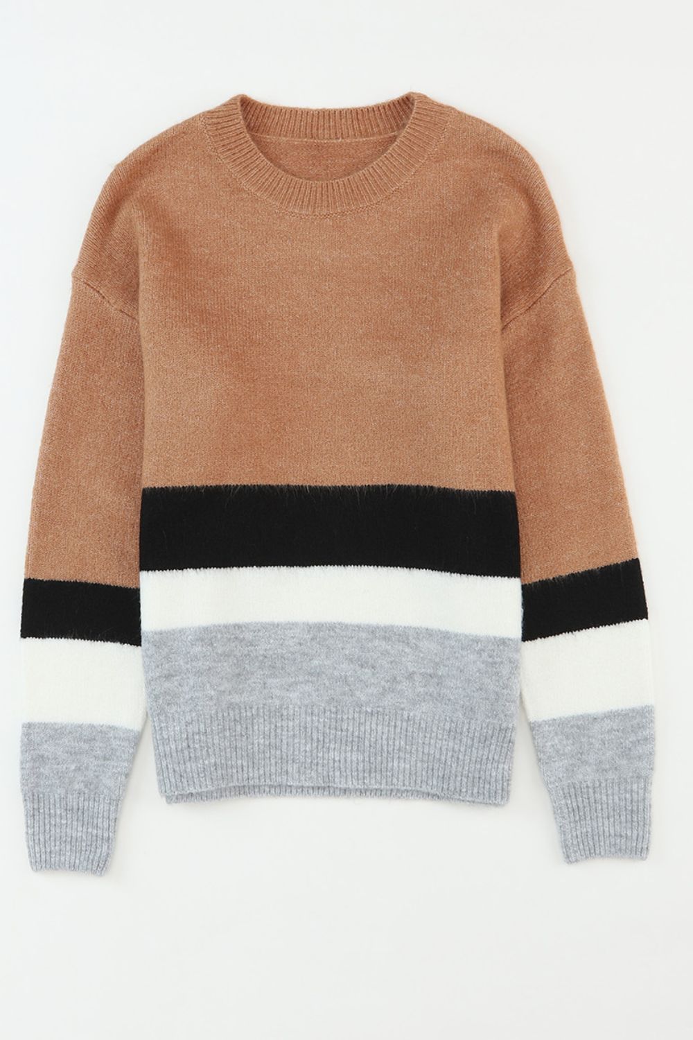 Color Block Round Neck Dropped Shoulder Sweater - Charming Charlie